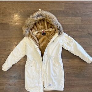Alpha Industries Cream Parka with Fur Hood size medium